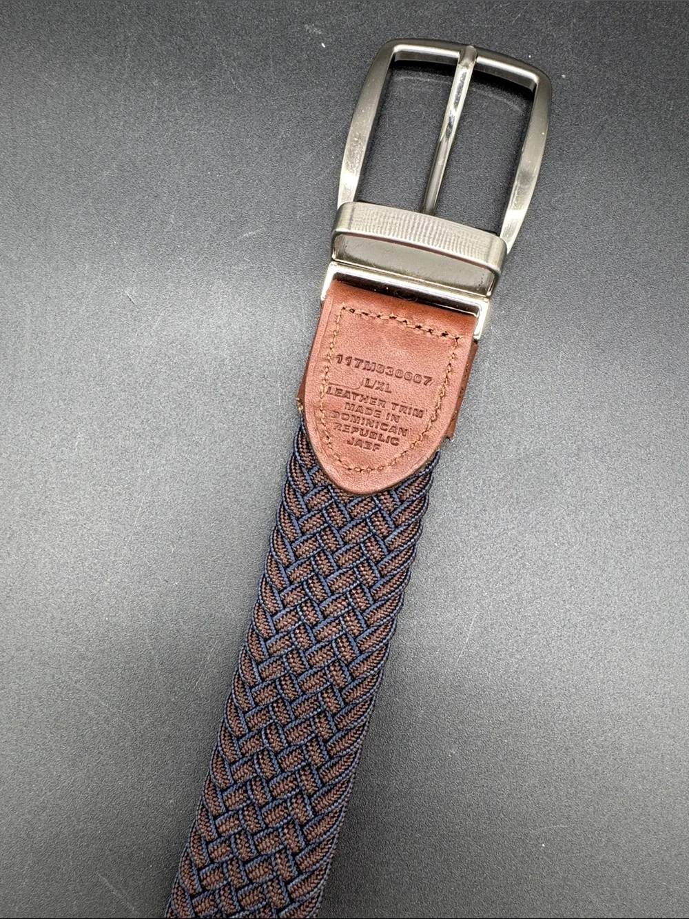 Tommy Bahama Blue Brown Braided Reversible Stretch Belt Silver Buckle Size L/XL